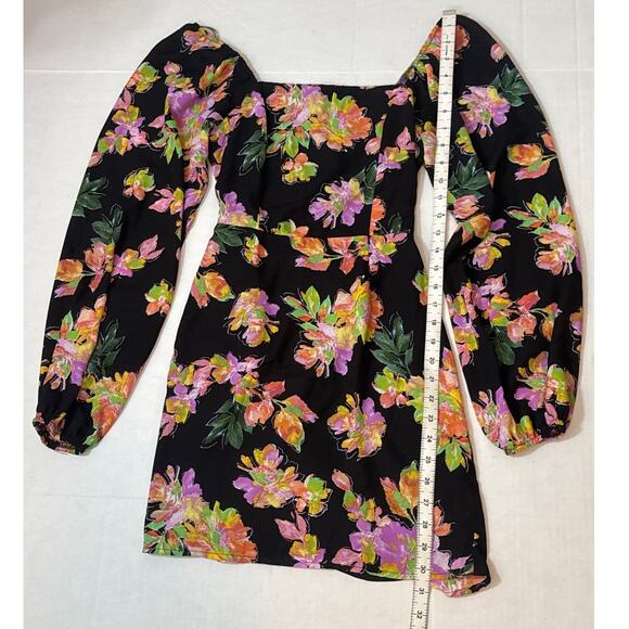 Nordstrom All in Favor Black Short Mini Tropical Floral Dress XS Party Going Out - Picture 10 of 12